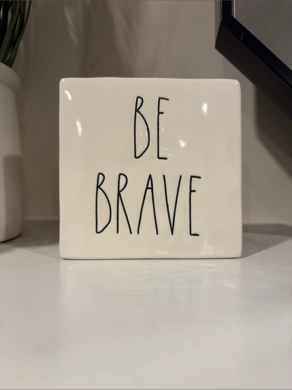 Rae Dunn BE BRAVE/WORK HARD Double-sided Paperweight or Office Decor   desk home